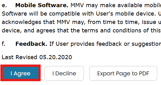 Terms of Service agreement with I Agree button highlighted