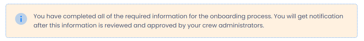 Confirmation message: you have completed all of the required information for the onboarding process