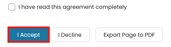 Data Subject Consent checkbox and I Accept button in the app