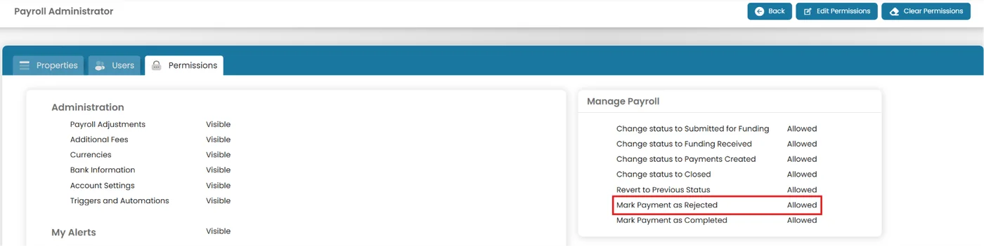 New Permission – Mark payment as rejected
