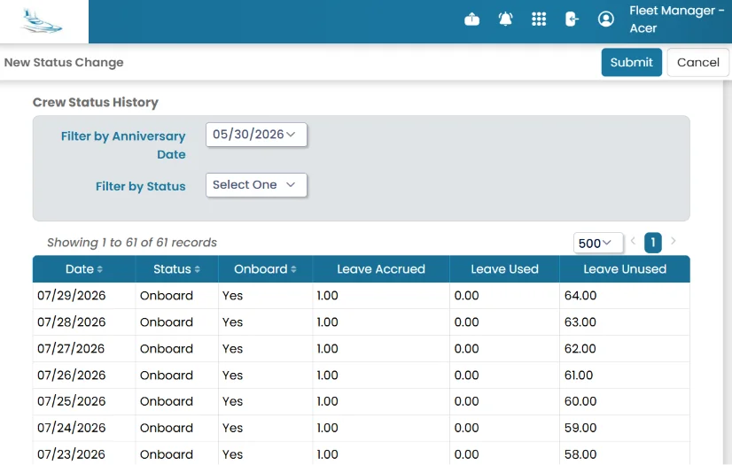Display Work Hours and Rest Hours History in Status Change Page (before)