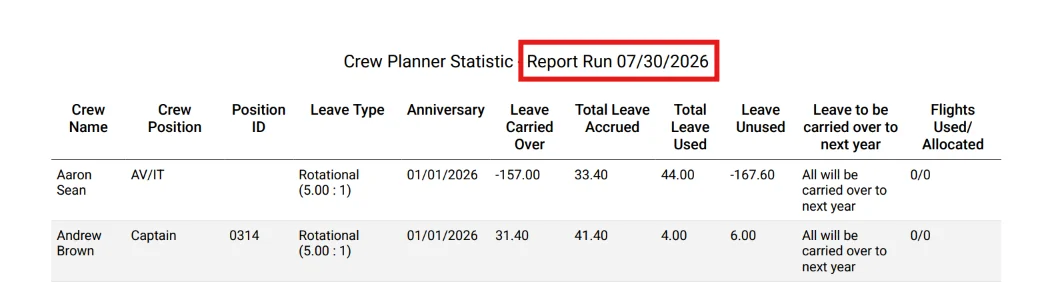 Include Report Date in Crew Planner Statistics Export